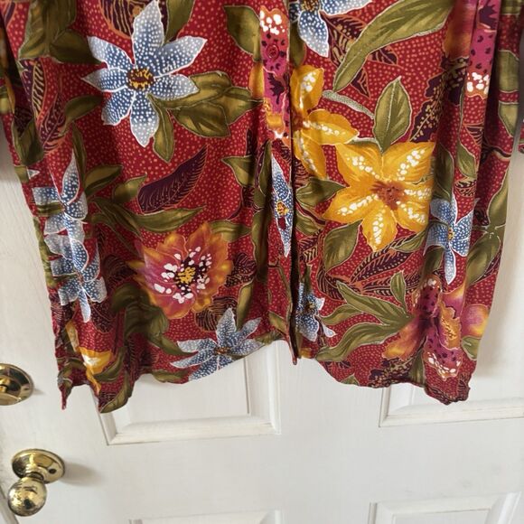 Bohemian Flower Women Top Size 2X Red Maximalist Tropical Travel Going Out Party - Picture 7 of 10